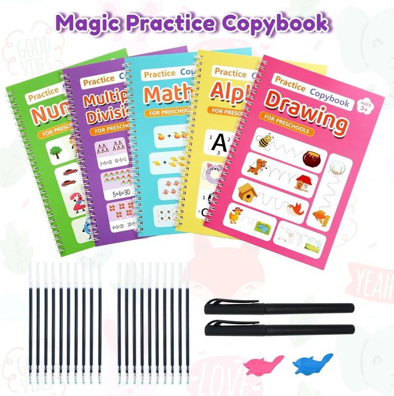 Elover Magic Grooved Writing Practice for Kid-Grooved Handwriting Practice for Kid 5-7 8-10- Magic Copybooks for KidsAges 3-5 Toys for Ages 5-7 Preschool Learning Activities Christmas Gifts (5 Book) - Image 2